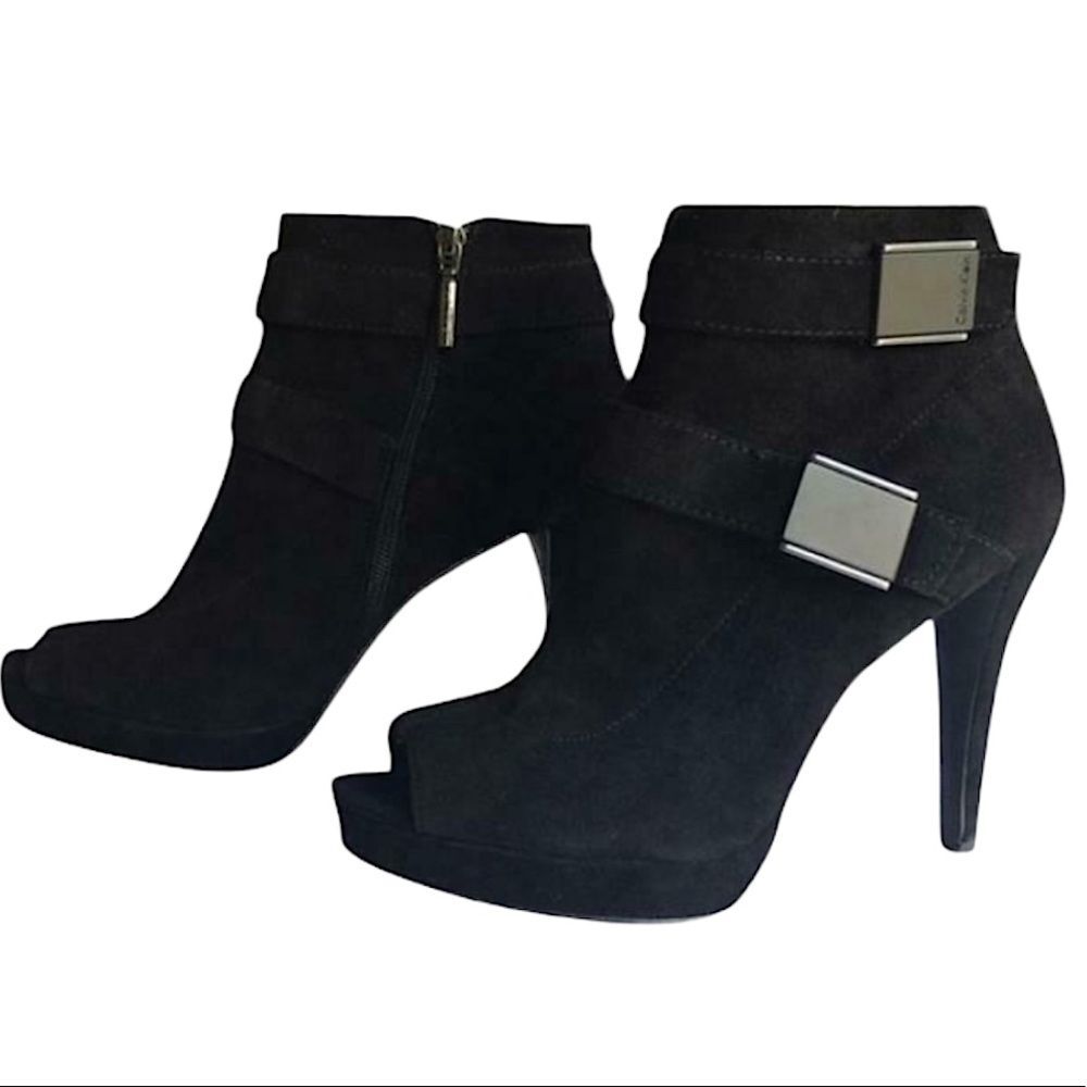 Calvin Klein Black Suede Ankle Booties Boots 7.5